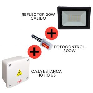 REFLECTOR LED SMD 20W CALIDO IP65 + FOTOCONTROL + CAJA ESTANCA  - Vista 1