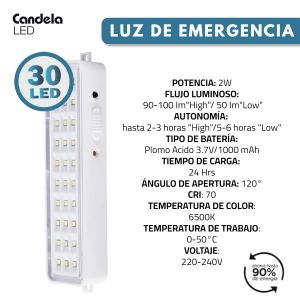 LUZ DE EMERGENCIA 30 LED AUTONOMA CANDELA - Vista 2