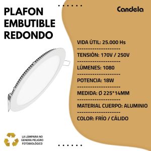 PANEL LED 18W REDONDO EMBUTIR CANDELA - Vista 6