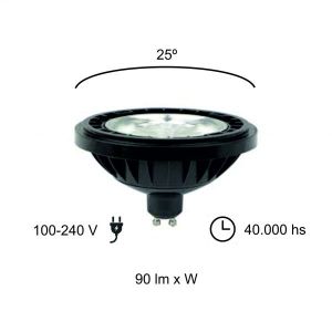 LAMPARA AR111 LED 15W 25º GU10 DIMERIZABLE DE PVC GRIS MACROLED - Vista 5