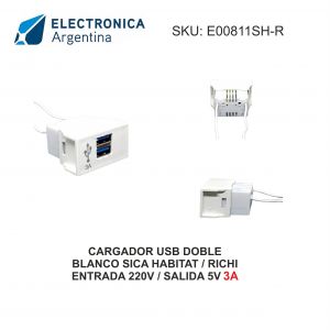 CARGADOR USB 5V 3 AMPER DOBLE BLANCO SICA HABITAT / RICHI - Vista 1