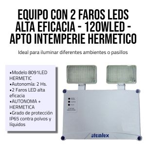 EQUIPO CON 2 FAROS LEDS ALTA EFICACIA - 120WLED - APTO INTEMPERIE HERMETICO - Vista 2