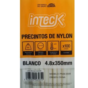 PRECINTO DE NYLON 4.8MM X350MM - BLANCO X 100 UNIDADES INTECK - Vista 1