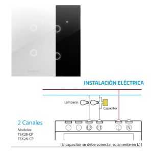 LLAVE LUZ PARED INTERRUPTOR WIFI TOUCH SMART 2 CANAL C/ CAPACITOR 7A MACROLED ROMA - Vista 8