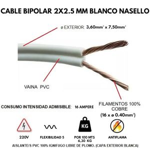 CABLE BIPOLAR 2X2.5 MM BLANCO X 100 MTS CONDUELEC - Vista 1