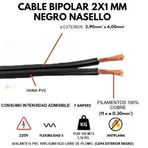CABLE BIPOLAR 2X1 MM NEGRO X 100 MTS CONDUELEC - Vista 1