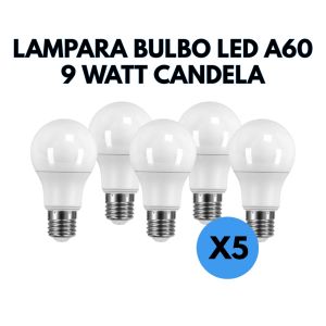 LAMPARA BULBO LED 9 WATT CANDELA COLOR FRIO X5 UNIDADES - Vista 1
