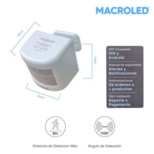 SENSOR DE MOVIMIENTO DE PARED 110° APLICAR SMART A PILA 8 MTS ALCANCE MACROLED - Vista 4