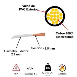 CABLE UNIPOLAR 2.5 MM X 100 METROS WIREFLEX - Vista 6