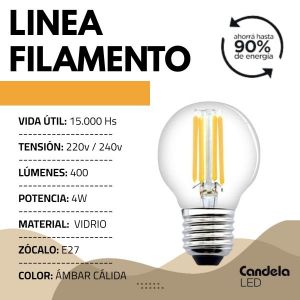 LAMPARA LED GOTA FILAMENTO 4W CANDELA X 10 UNIDADES - Vista 2