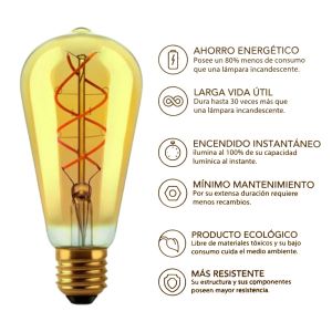 LAMPARA PERA GOLDEN FILAMENTO LED 2W E27 MACROLED - Vista 4