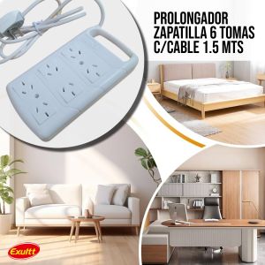 PROLONGADOR ZAPATILLA 6 TOMAS C/CABLE 1.5 MTS EXULTT - Vista 5
