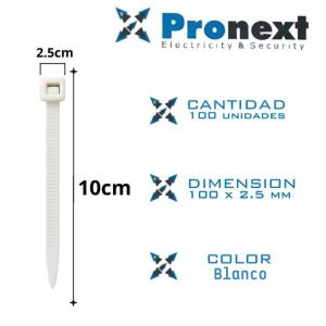 PRECINTO BLANCO DE 100X2.5MM X 100 UNIDADES PRONEXT - Vista 2