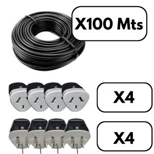 CABLE PARA HACER ALARGUE NEGRO 3X1.5 MM X 100 METROS + FICHAS - Vista 1