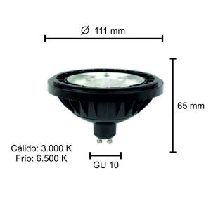 LAMPARA AR111 LED 15W 25º GU10 DIMERIZABLE DE PVC GRIS MACROLED - Vista 4