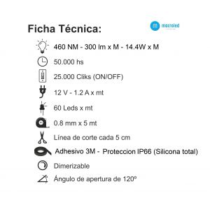 CINTA LED 72W 12V 5050 IP 66 X 5 MTS MACROLED - Vista 10