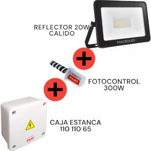 REFLECTOR LED SMD 20W CALIDO IP65 MACROLED + FOTOCONTROL + CAJA ESTANCA - Vista 1