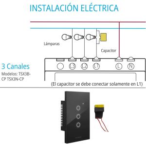 LLAVE LUZ PARED INTERRUPTOR WIFI TOUCH SMART 3 CANAL C/ CAPACITOR 7A MACROLED ROMA - Vista 9