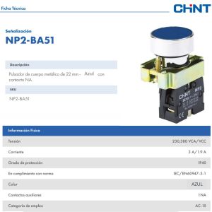 PULSADOR DE CUERPO METALICO DE 22 MM AZUL CON CONTACTO NA - Vista 1