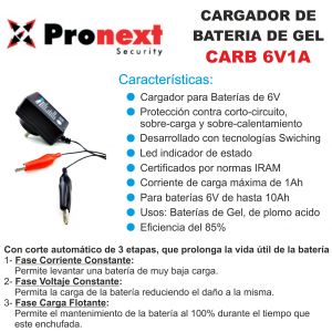 CARGADOR DE BATERIA DE GEL 6V 1 AMP C/ CORTE AUTOMATICO PRONEXT - Vista 1