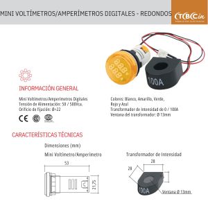 MINI VOLTIMETRO-AMP. DIGITAL COLOR AMARILLO - VOLTIMETRO-AMPERIMETRO TBCIN - Vista 1