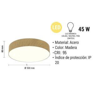 PLAFON LED ACERO MADERA 45W LINUX DISEÑO MODERNO - Vista 1
