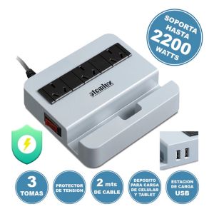 ZAPATILLA CON PROTECTOR DE TENSION + USB ALARGUE ATOMLUX - Vista 1