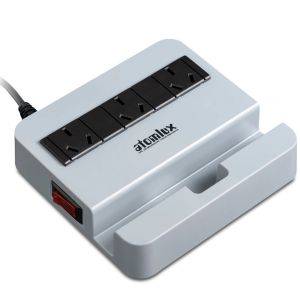 ZAPATILLA CON PROTECTOR DE TENSION + USB ESTABILIZADOR ALARGUE ATOMLUX