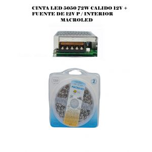 CINTA LED 5050 72W CALIDO 12V + FUENTE DE 12V P / INTERIOR MACROLED - Vista 1