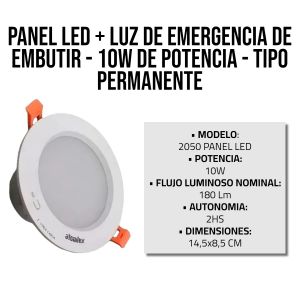 PANEL LED + LUZ DE EMERGENCIA DE EMBUTIR - 10W DE POTENCIA - TIPO PERMANENTE - Vista 2