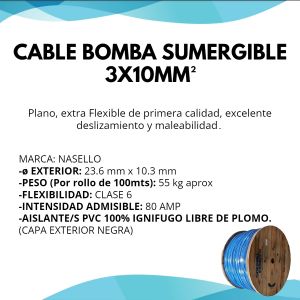 CABLE BOMBA SUMERGIBLE 3X10 MM X 100 MTS CONDUELEC - Vista 2
