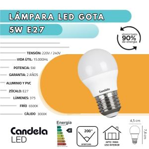 LAMPARA GOTA LED 5 WATT CANDELA LUZ CALIDO X 5 UNIDADES - Vista 2
