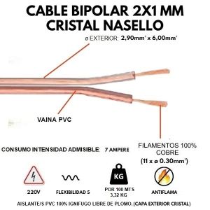CABLE BIPOLAR 2X1 MM CRISTAL X 100 MTS CONDUELEC - Vista 1