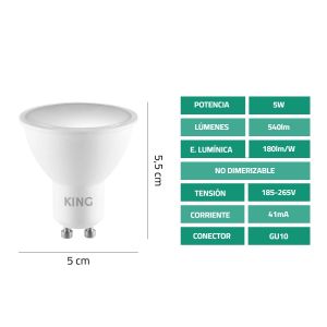 LAMPARA DICROICA LED 5W GU10 KING - Vista 6