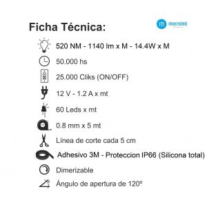 CINTA LED 72W 12V 5050 IP 66 X 5 MTS MACROLED - Vista 8