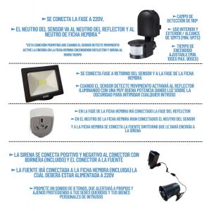 KIT ALARMA PARA OBRAS CONSTRUCCIONES TERRENOS C/ REFLECTOR LED 50W Y SENSOR DE MOVIMIENTO NEGRO - Vista 1