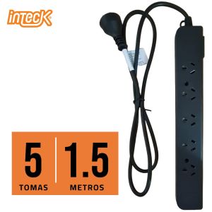 PROLONGADOR MULTIPLE 5 TOMAS NEGRO CON CABLE 1.5 MTS C/ PROTECTOR TERMICO - Vista 3
