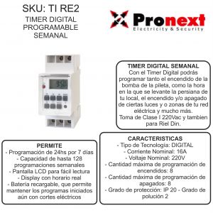 TIMER DIGITAL PROGRAMABLE PARA RIEL DIN PRONEXT - Vista 2
