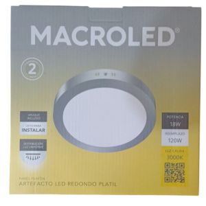 PANEL LED APLICAR REDONDO 18W PLATEADO MACROLED
