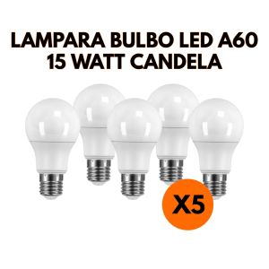 LAMPARA BULBO LED 15 WATT CANDELA COLOR CALIDO X5 UNIDADES - Vista 1