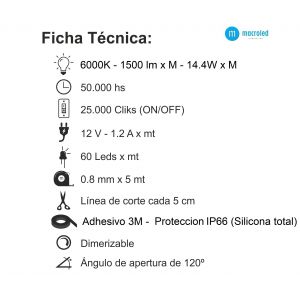 CINTA LED 72W 12V 5050 IP 66 X 5 MTS MACROLED - Vista 3