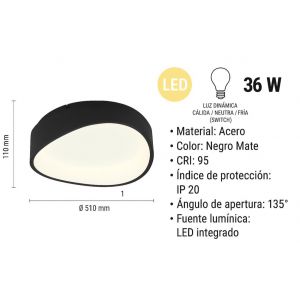 PLAFON LED ACERO NEGRO 36W SWEET DISEÑO MINIMALISTA LEUK - Vista 1