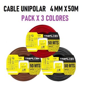 CABLE UNIPOLAR 4 MM TREFILCON X 50M PACK X 3 COLORES (MARRON - ROJO- NEGRO) - Vista 1