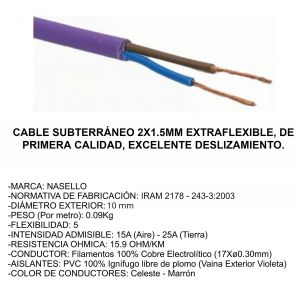CABLE SUBTERRANEO 2X1.5 MM X METRO CONDUELEC - Vista 2
