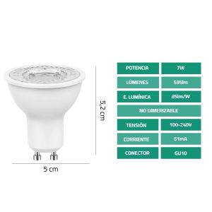 LAMPARA DICROICA LED 7W GU10 KING - Vista 6