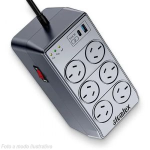 ESTABILIZADOR ATOMLUX R1000C 6 TOMAS CARGADOR USB+USB-C GRIS - Vista 1