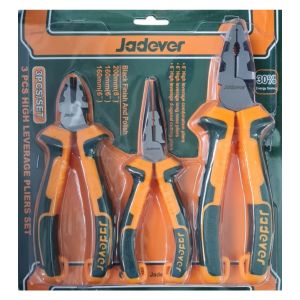 KIT PINZAS Y ALICATES DE ALTO TORQUE -3 PIEZAS- PINZA UNIVERSAL, ALICATES Y PINZA DE PUNTA JADEVER