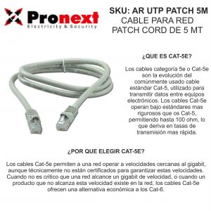 CABLE PARA RED PATCH CORD DE 5 METROS UTP PRONEXT - Vista 2