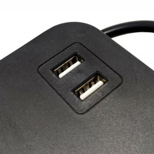 PROLONGADOR MULTIPLE 8 TOMAS + 2 USB NEGRO CON CABLE 3 MTS C/ PROTECTOR TERMICO - Vista 1