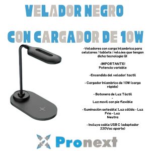 VELADOR NEGRO CARGADOR 10WTS PRONEXT - Vista 1